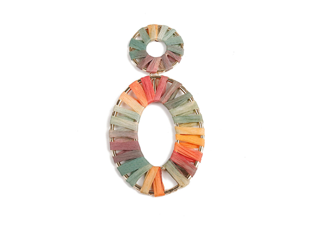 Natural Raffia Oval Earring Stud - Alloy Oval Earring Post - Oval Earring Post Stud - Jewelry Supplies - 92.5x48.2x2.53mm - RS1056B - DOMEDBAZAAR