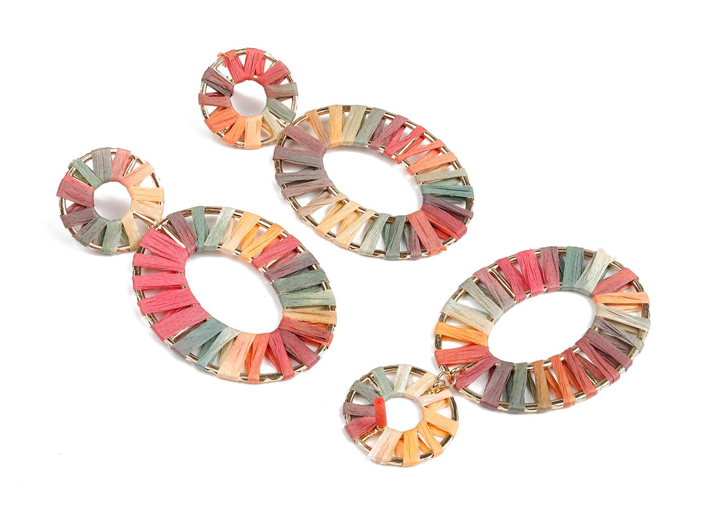 Natural Raffia Oval Earring Stud - Alloy Oval Earring Post - Oval Earring Post Stud - Jewelry Supplies - 92.5x48.2x2.53mm - RS1056B - DOMEDBAZAAR