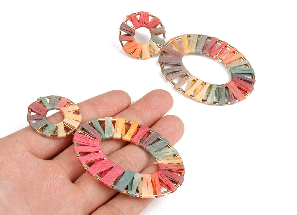 Natural Raffia Oval Earring Stud - Alloy Oval Earring Post - Oval Earring Post Stud - Jewelry Supplies - 92.5x48.2x2.53mm - RS1056B - DOMEDBAZAAR