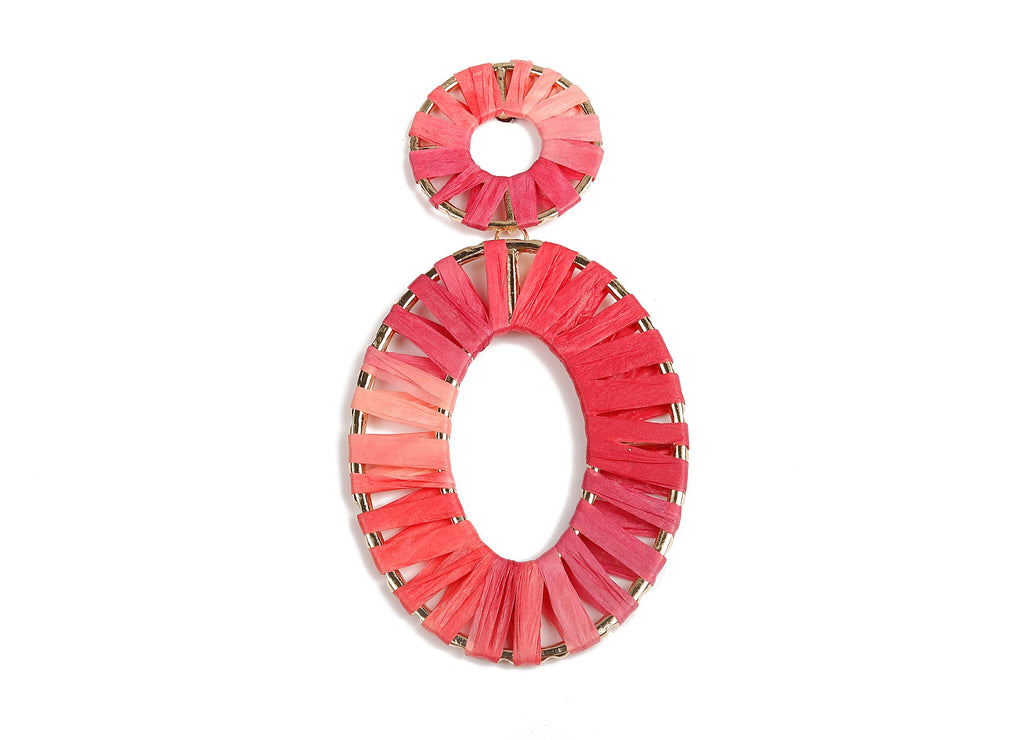Natural Raffia Oval Earring Stud - Alloy Oval Earring Post - Oval Earring Post Stud - Jewelry Supplies - 92.5x48.2x2.53mm - RS1056A - DOMEDBAZAAR