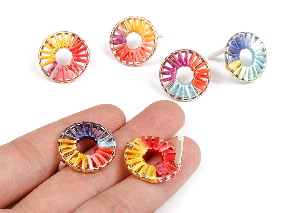 Natural Raffia Circle Earring Stud - Alloy Circle Earring Post - Circle Earring Post Stud - Earring Accessories - 21.8x21.8x2.57mm - RS1059 - DOMEDBAZAAR