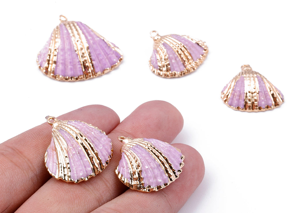 Mussel Shell Charms - Seashell Earrings and Pendant - Gold Tone Plated Earrings - 1 Hole - 28.36x25.92x1.56mm - SF1127D - DOMEDBAZAAR