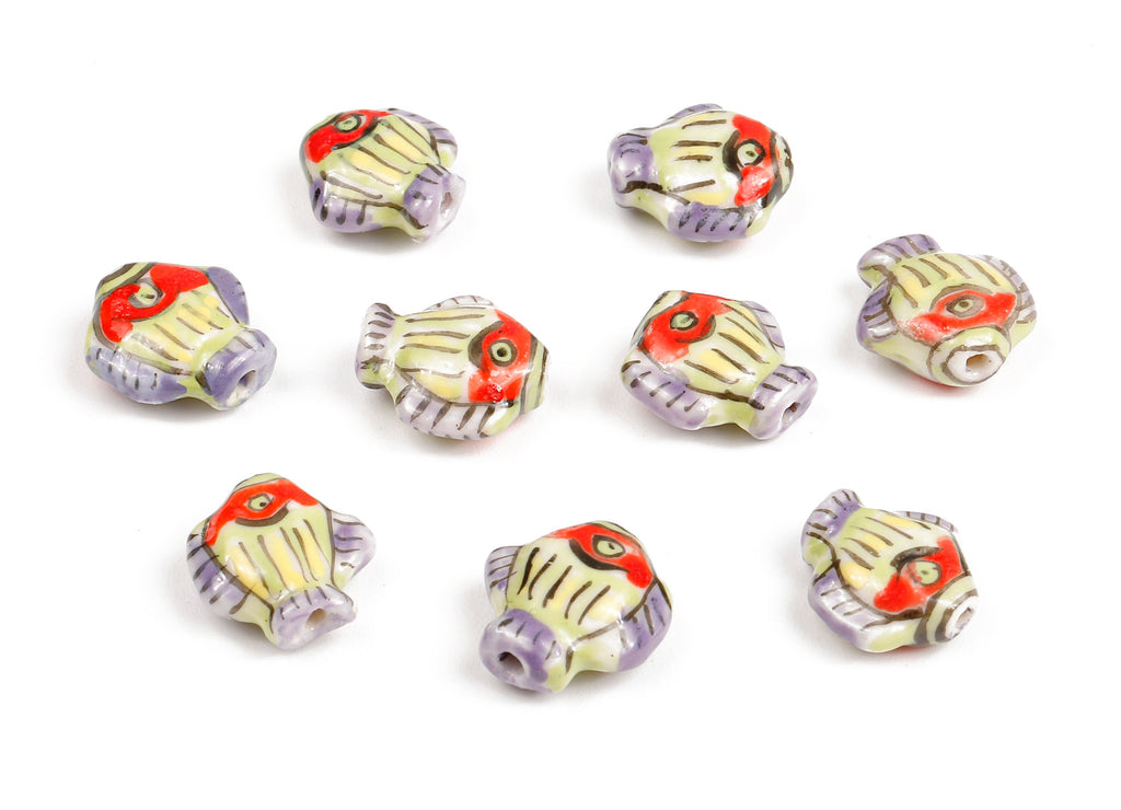Glazed Ceramic Fish Beads - Carved Fish Beads - Handmade Beads - Necklace Beads - Connectors Beads - 14.3x13.65x6.42mm - NS1054 - DOMEDBAZAAR
