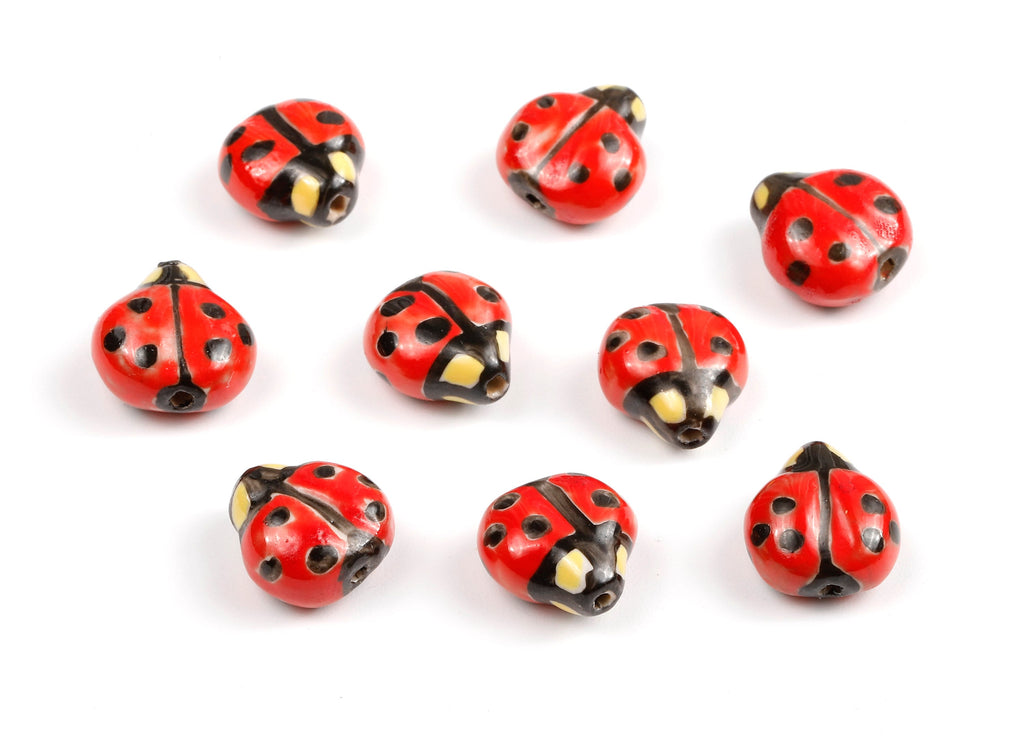 Glazed Ceramic Ladybug Beads - Carved Ladybug Beads - Handmade Beads - Necklace Beads - Connectors Beads - 15.76x14.68x8.66mm - NS1055 - DOMEDBAZAAR