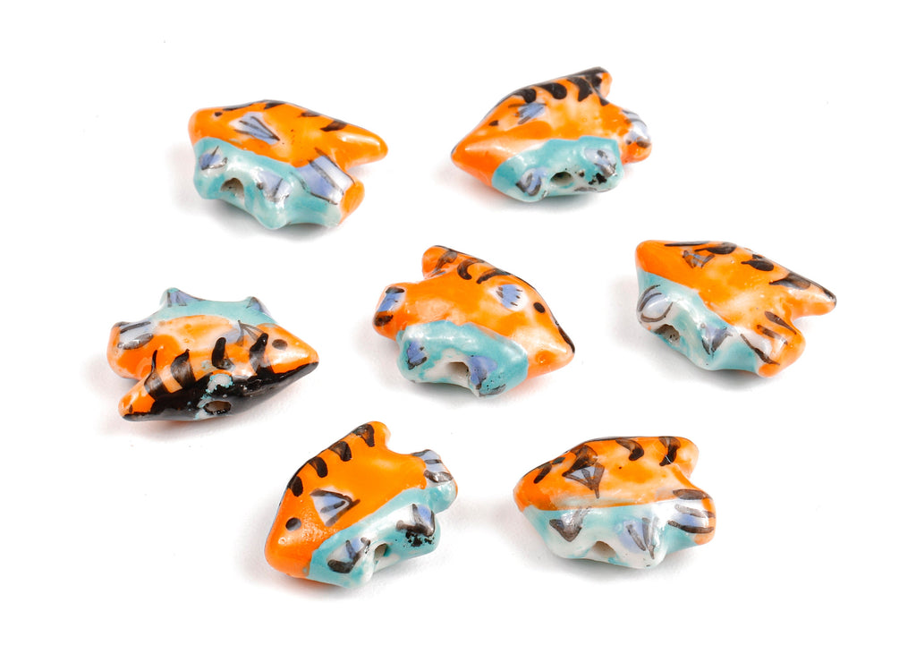 Glazed Ceramic Fish Beads - Carved Fish Beads - Handmade Beads - Necklace Beads - Connectors Beads - 15.63x11.92x6.31mm - NS1058 - DOMEDBAZAAR