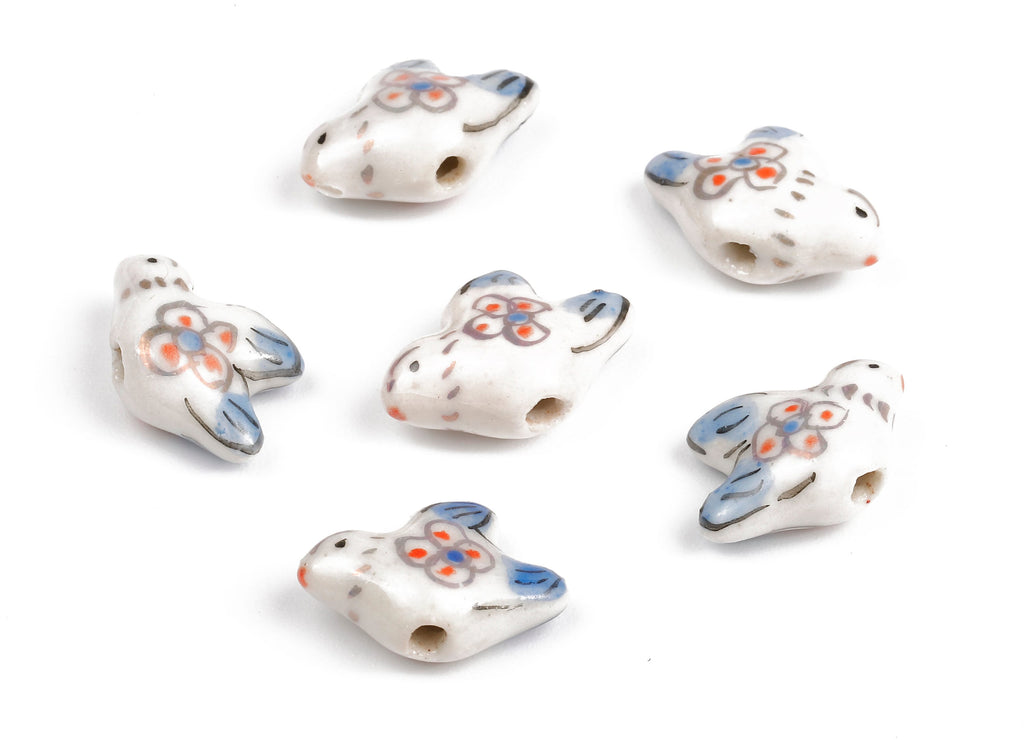 Glazed Ceramic Bird Beads - Carved Bird Beads - Handmade Beads - Necklace Beads - Connectors Beads - 18.9x13.79x7.53mm - NS1057 - DOMEDBAZAAR