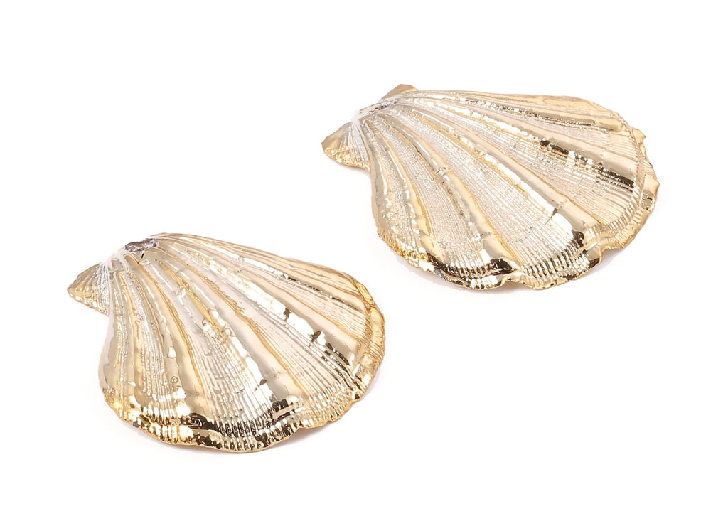Mussel Shell Charms - Seashell Earrings and Pendant - Gold Tone Plated Earrings - 1 Hole - Jewelry Supplies - 42.74x40.54x1.88mm - SF1123 - DOMEDBAZAAR