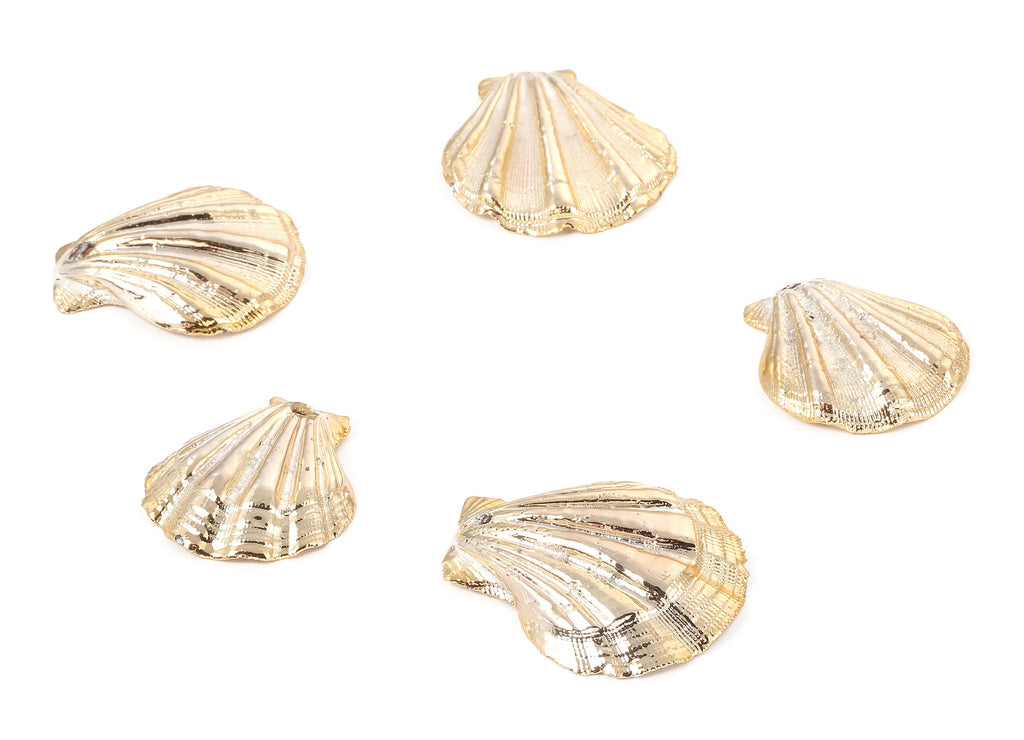 Mussel Shell Charms - Seashell Earrings and Pendant - Gold Tone Plated Earrings - 1 Hole - Jewelry Supplies - 42.74x40.54x1.88mm - SF1123 - DOMEDBAZAAR