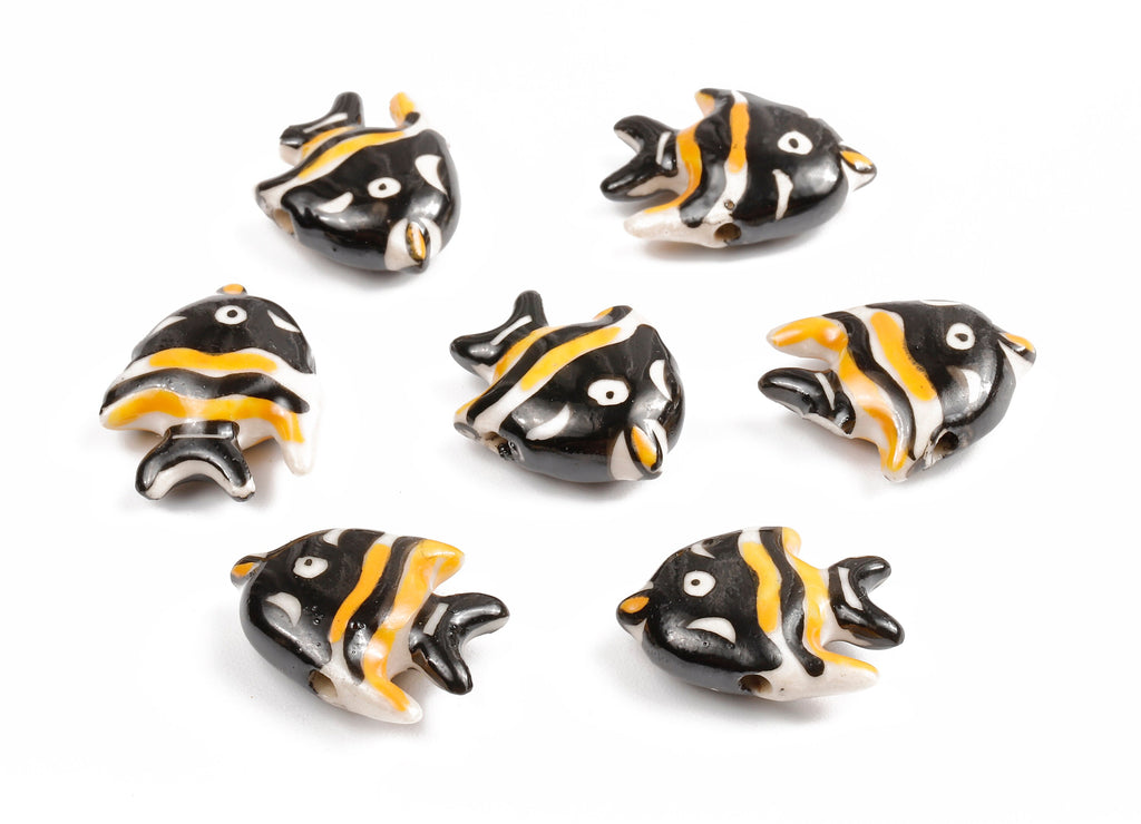 Glazed Ceramic Fish Beads - Carved Fish Beads - Handmade Beads - Necklace Beads - Connectors Beads - 22.29x16.78x6.87mm - NS1061 - DOMEDBAZAAR