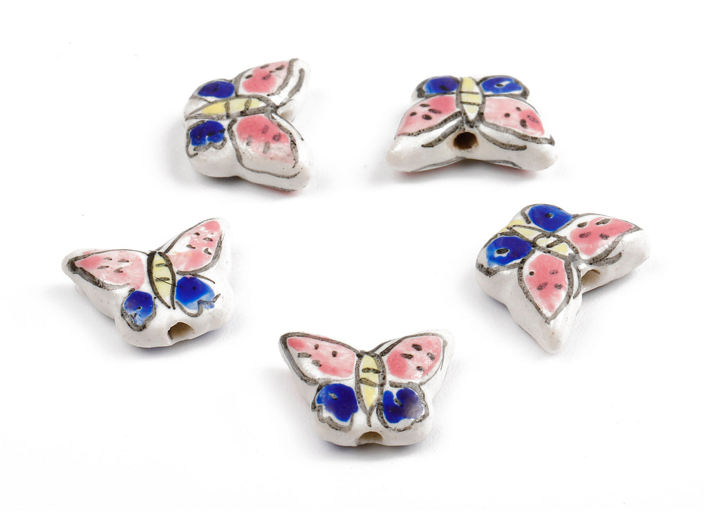 Glazed Ceramic Butterfly Beads - Carved Butterfly Beads - Handmade Beads - Necklace Beads - Connectors Beads - 17.16x11.49x5.84mm - NS1052 - DOMEDBAZAAR