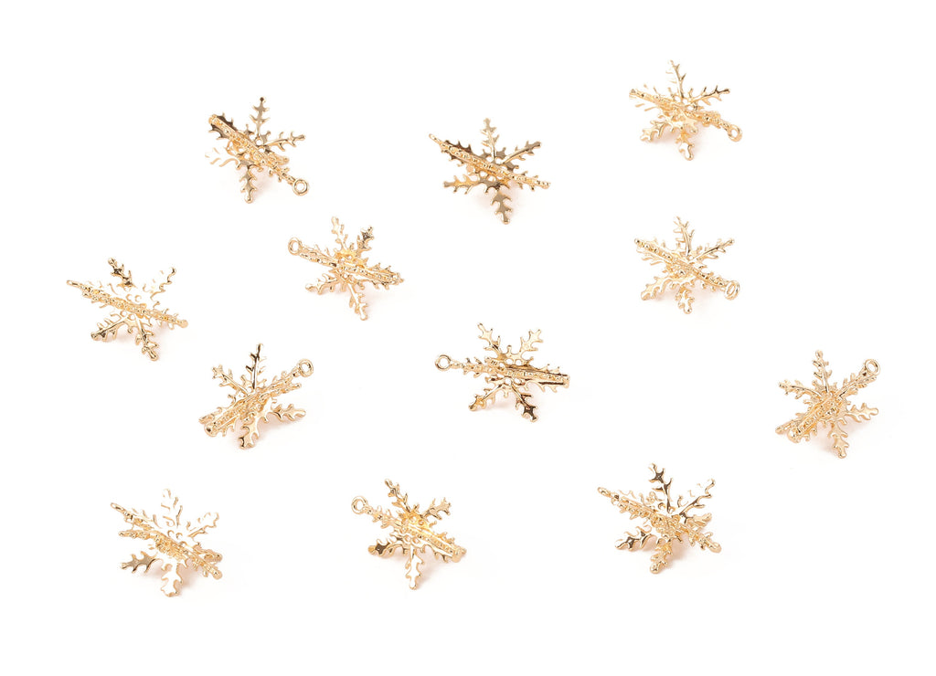 Brass 3D Snowflake Earring Charms - Brass 3D Snowflake Pendant - 18K Real Gold Plated Brass - Jewelry Supplies - 19.75x13.66mm - RGP1156 - DOMEDBAZAAR