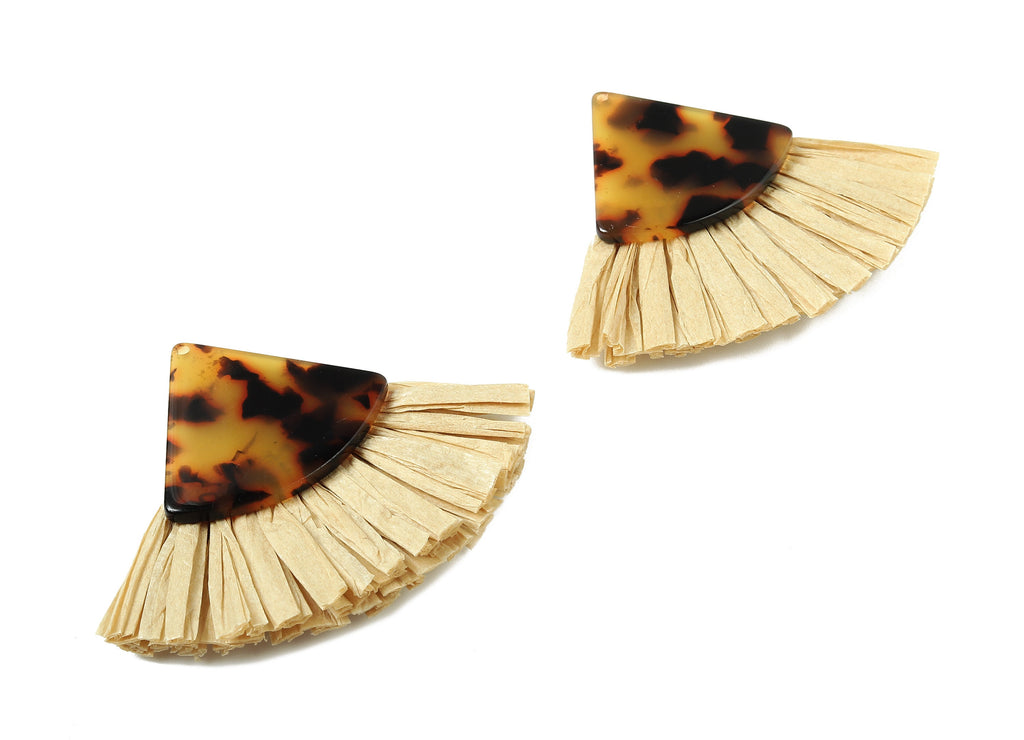 Acetate Pizza Raffia Tassels Charms - Earrings with Fan Tassels - Double-layer raffia - Color Code: A01 - 62.69x49.6x5.51mm - AC1778 - DOMEDBAZAAR