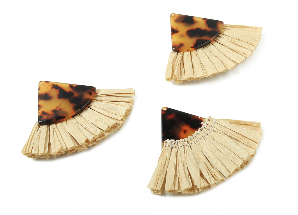 Acetate Pizza Raffia Tassels Charms - Earrings with Fan Tassels - Double-layer raffia - Color Code: A01 - 62.69x49.6x5.51mm - AC1778 - DOMEDBAZAAR