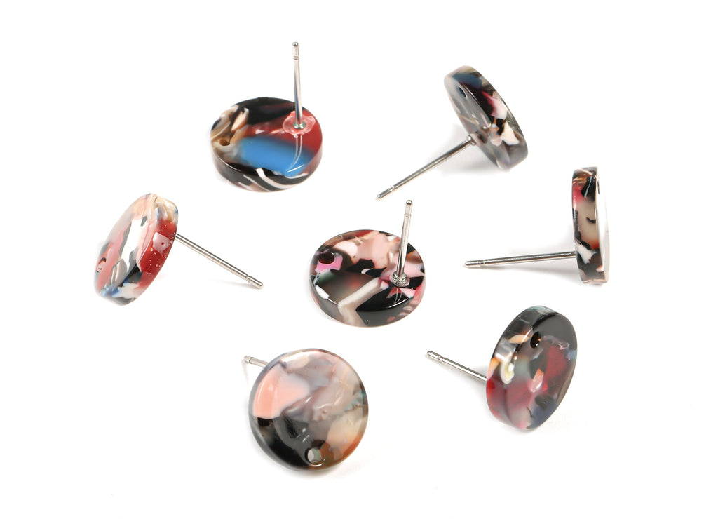 Acetate Round Earring Stud - Acetate Round Earring Post - Earring Post Findings - Color Code: A58 - 11.68x11.68x2.22mm - AC1139-A58 - DOMEDBAZAAR