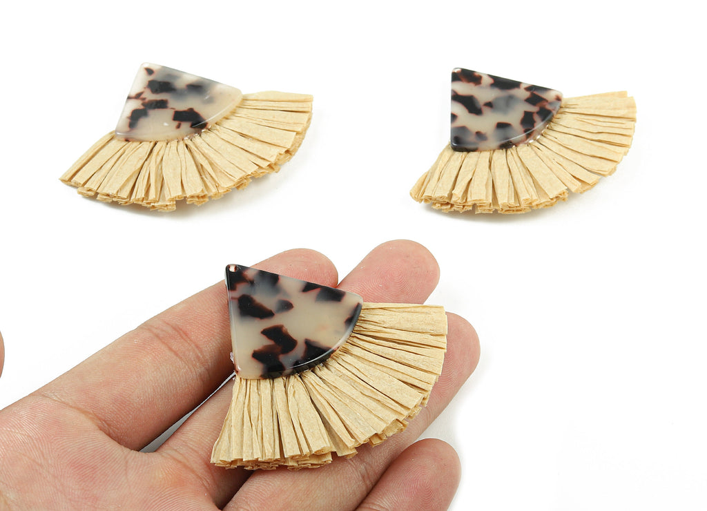 Acetate Pizza Raffia Tassels Charms - Blonde Earrings with Fan Tassels - Double-layer raffia - Color Code: A06 - 62.69x49.6x5.51mm - AC1779 - DOMEDBAZAAR