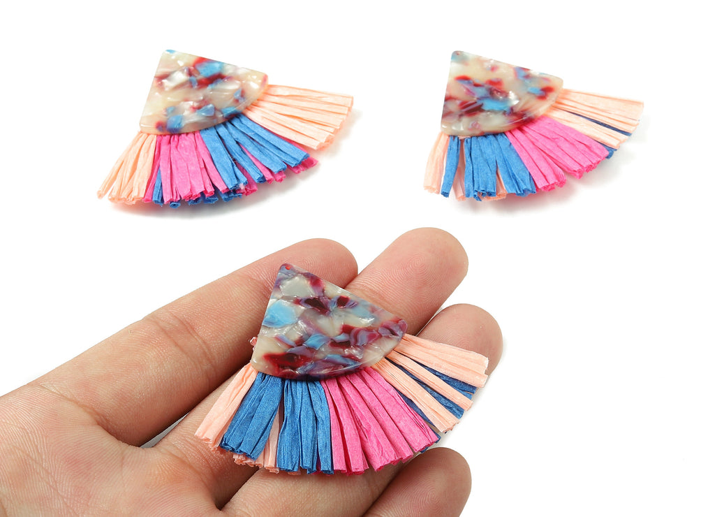 Acetate Pizza Raffia Tassels Charms - Earrings with Fan Tassels - Double-layer raffia - Color Code: A52 - 62.69x49.6x5.51mm - AC1780 - DOMEDBAZAAR