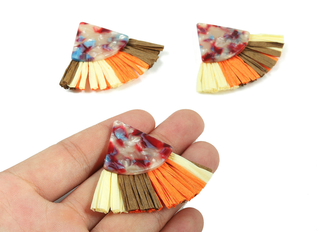 Acetate Pizza Raffia Tassels Charms - Earrings with Fan Tassels - Double-layer raffia - Color Code: A52 - 62.69x49.6x5.51mm - AC1781 - DOMEDBAZAAR