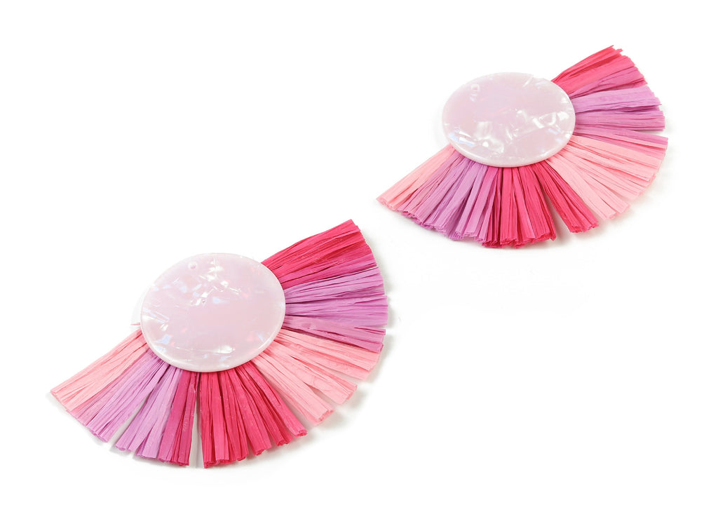 Acetate Round Raffia Tassels Charms - Earrings with Fan Tassels - Single Layer Raffia - Color Code: A393 - 85x60x4.75mm - AC1788 - DOMEDBAZAAR