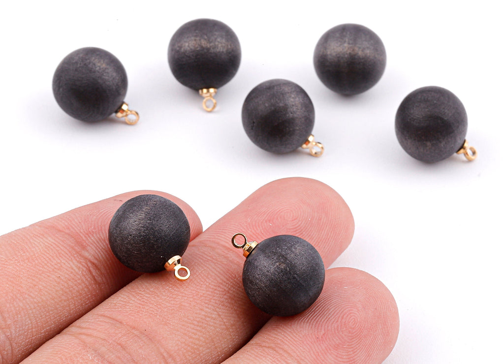 Wooden Ball Charms - Wooden Ball Pendant - Natural Wood Ball Earring Pendant - Wooden Beads with Alloy - 14.88x11.79mm - BB1071 - DOMEDBAZAAR