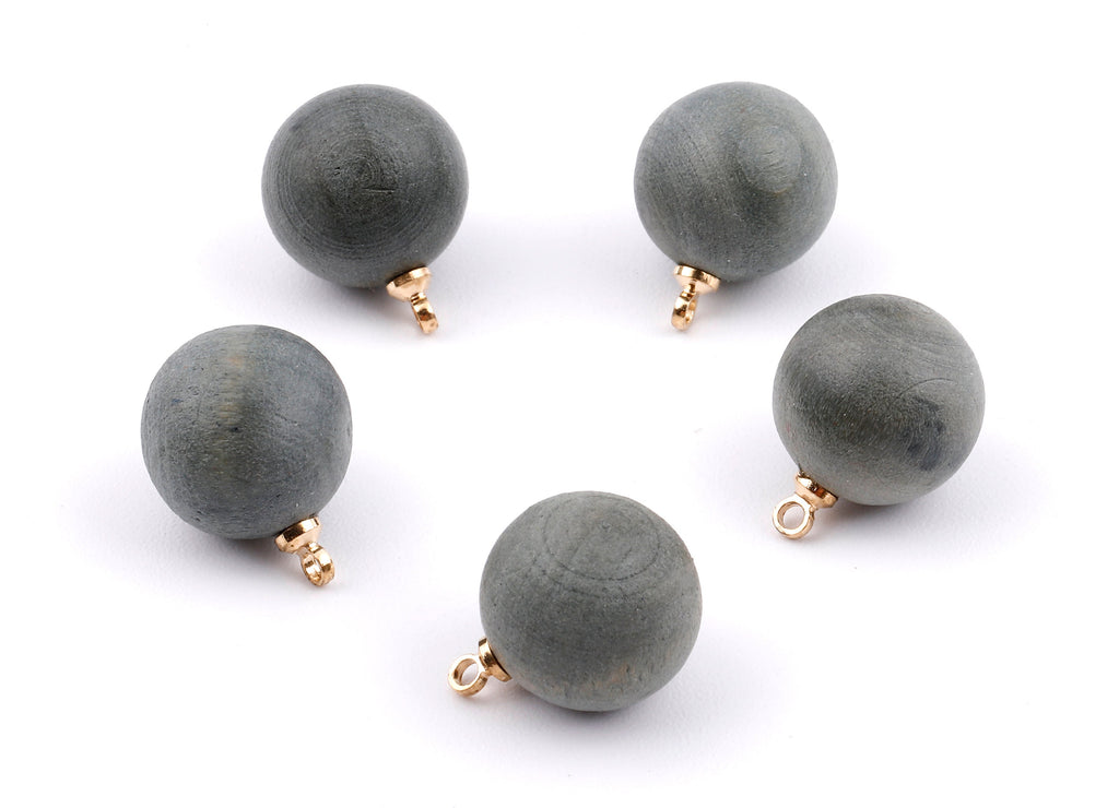 Wooden Ball Charms - Wooden Ball Pendant - Natural Wood Ball Earring Pendant - Wooden Beads with Alloy - 14.88x11.79mm - BB1076 - DOMEDBAZAAR