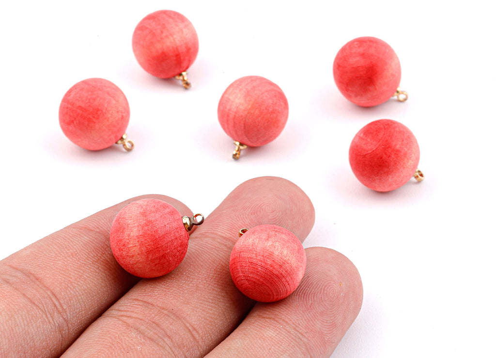 Wooden Ball Charms - Wooden Ball Pendant - Natural Wood Ball Earring Pendant - Wooden Beads with Alloy - 16.61x13.69mm - BB1079 - DOMEDBAZAAR