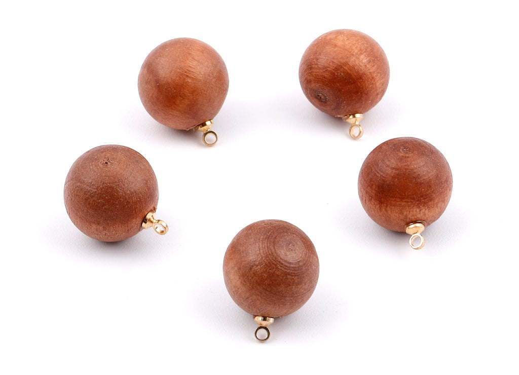 Wooden Ball Charms - Wooden Ball Pendant - Natural Wood Ball Earring Pendant - Wooden Beads with Alloy - 16.61x13.69mm - BB1080 - DOMEDBAZAAR