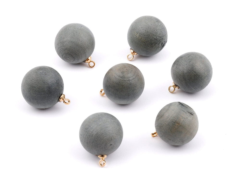 Wooden Ball Charms - Wooden Ball Pendant - Natural Wood Ball Earring Pendant - Wooden Beads with Alloy - 16.61x13.69mm - BB1083 - DOMEDBAZAAR