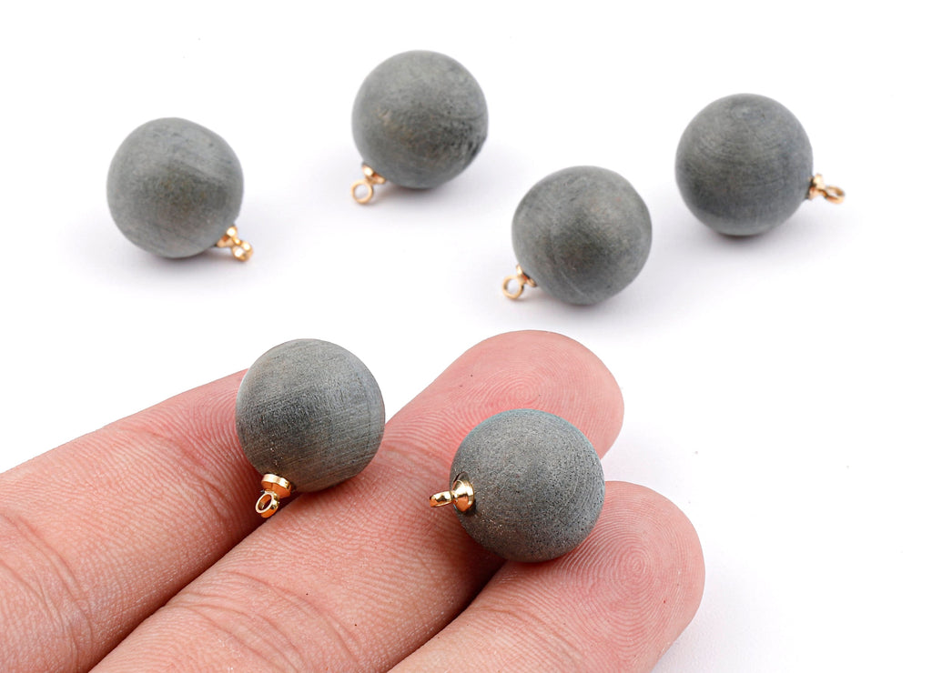 Wooden Ball Charms - Wooden Ball Pendant - Natural Wood Ball Earring Pendant - Wooden Beads with Alloy - 16.61x13.69mm - BB1083 - DOMEDBAZAAR