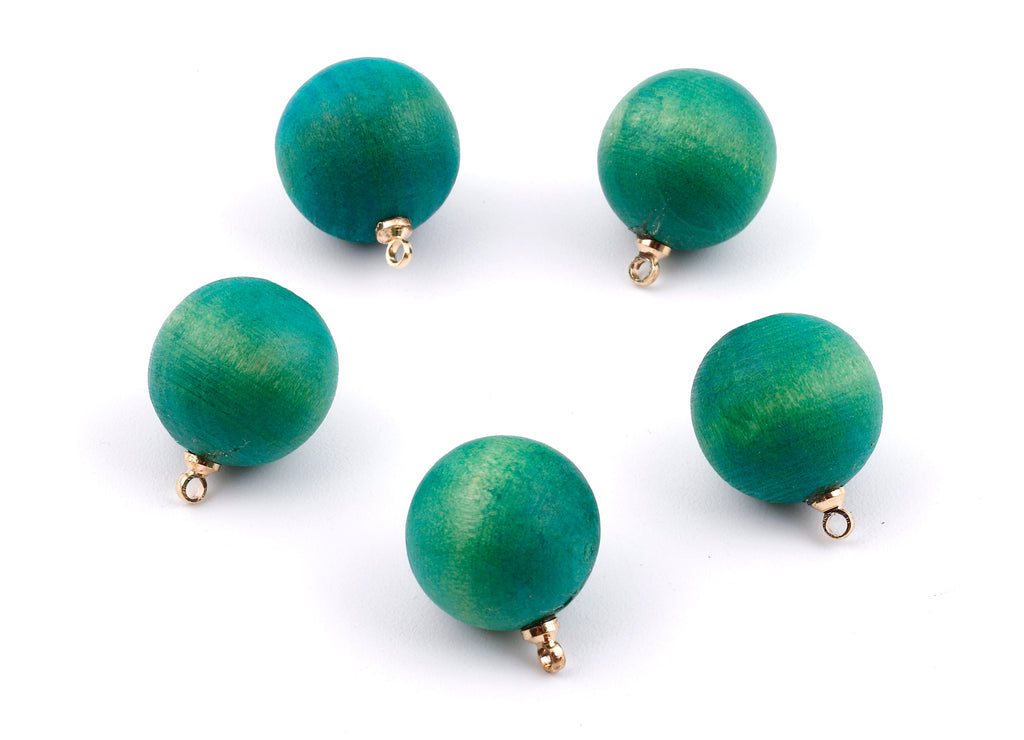 Wooden Ball Charms - Wooden Ball Pendant - Natural Wood Ball Earring Pendant - Wooden Beads with Alloy - 16.61x13.69mm - BB1084 - DOMEDBAZAAR