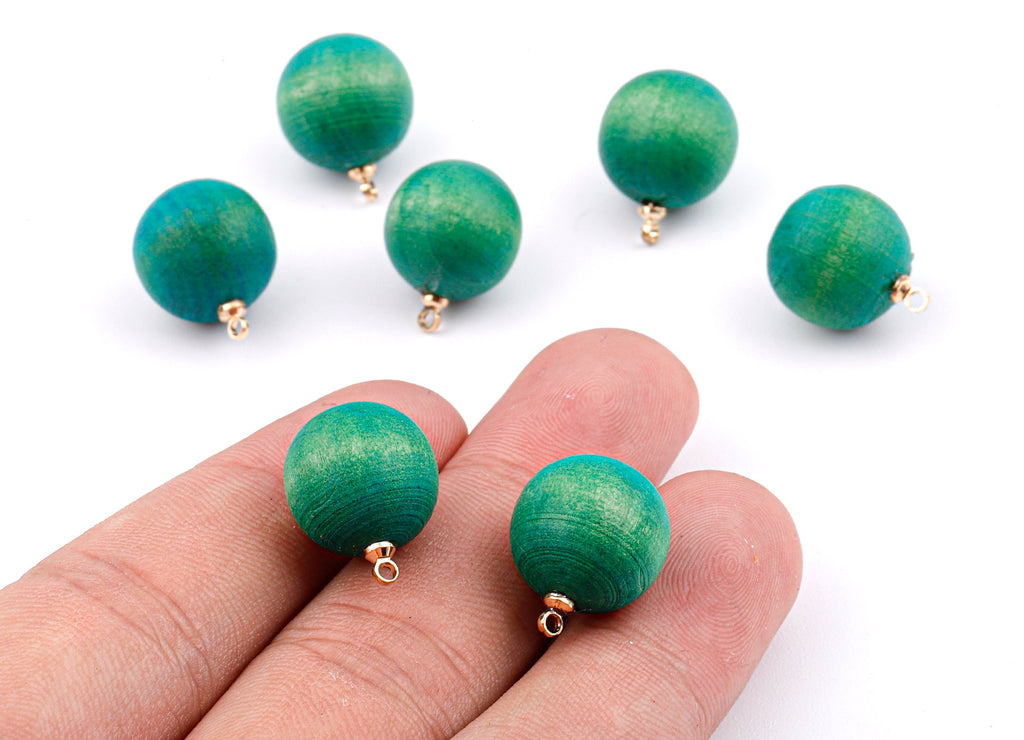 Wooden Ball Charms - Wooden Ball Pendant - Natural Wood Ball Earring Pendant - Wooden Beads with Alloy - 16.61x13.69mm - BB1084 - DOMEDBAZAAR