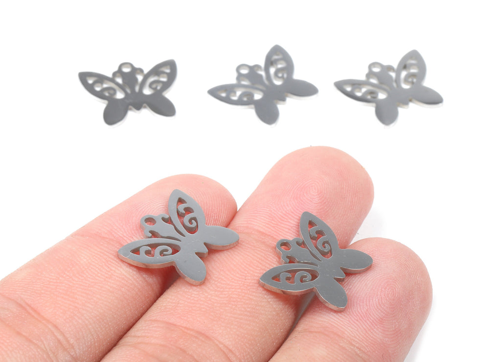 Stainless Steel Butterfly Charms - Butterfly Earrings and Pendant - Bracelet Pendant - Jewelry Supplies - 16.29x13.53x0.95mm - SS1029 - DOMEDBAZAAR