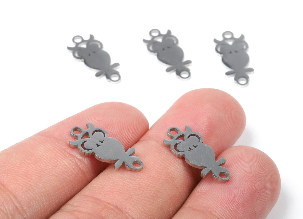Stainless Steel Hoot Owl Connector - Hoot Owl Earrings Charms and Pendant - Bracelet Pendant - 17.78x8.23x0.95mm - SS1156 - DOMEDBAZAAR