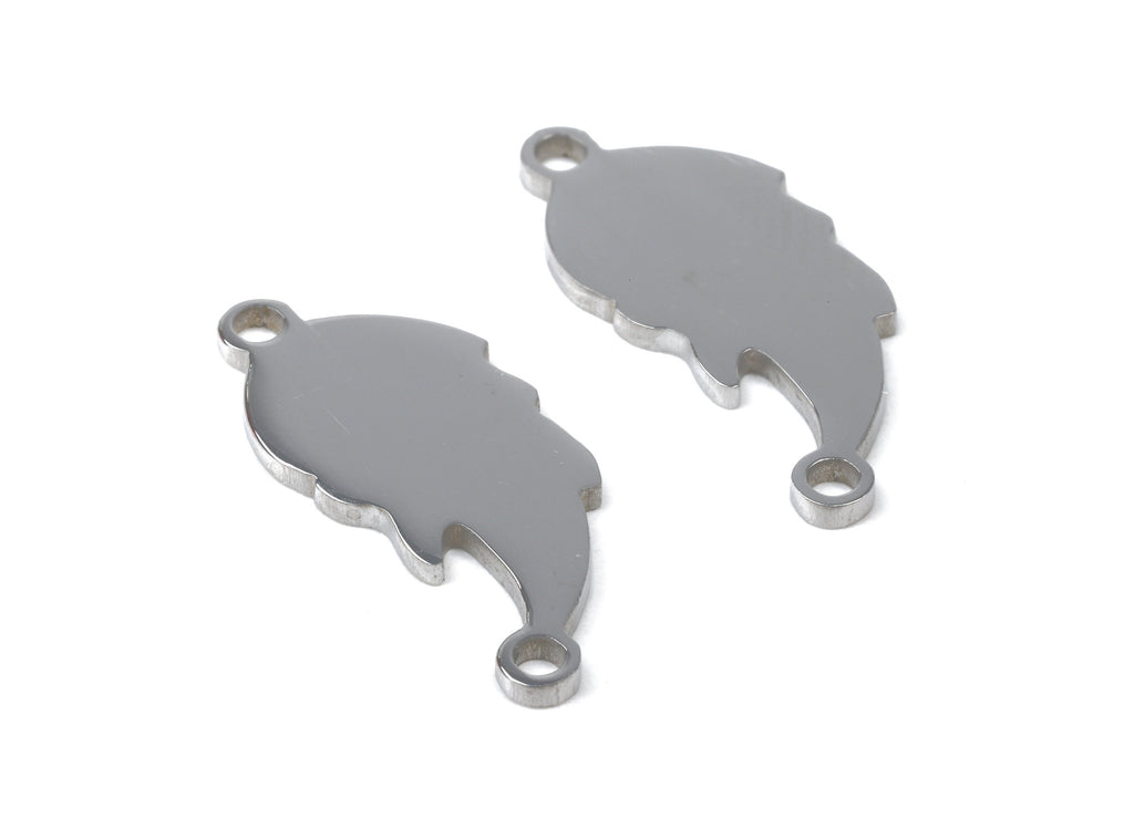 Stainless Steel Feather Connector - Feather Earrings Charms and Pendant - Bracelet Pendant - 19.59x8.6x0.95mm - SS1139 - DOMEDBAZAAR