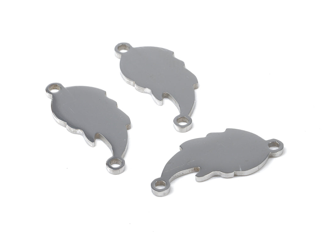 Stainless Steel Feather Connector - Feather Earrings Charms and Pendant - Bracelet Pendant - 19.59x8.6x0.95mm - SS1139 - DOMEDBAZAAR