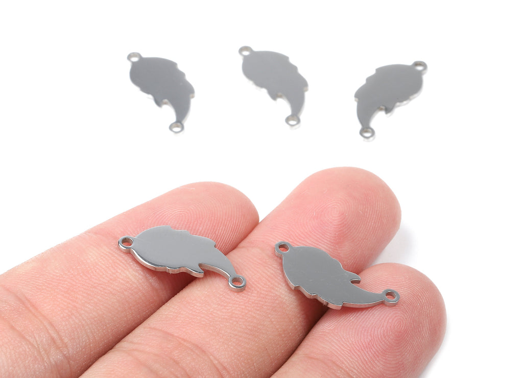 Stainless Steel Feather Connector - Feather Earrings Charms and Pendant - Bracelet Pendant - 19.59x8.6x0.95mm - SS1139 - DOMEDBAZAAR