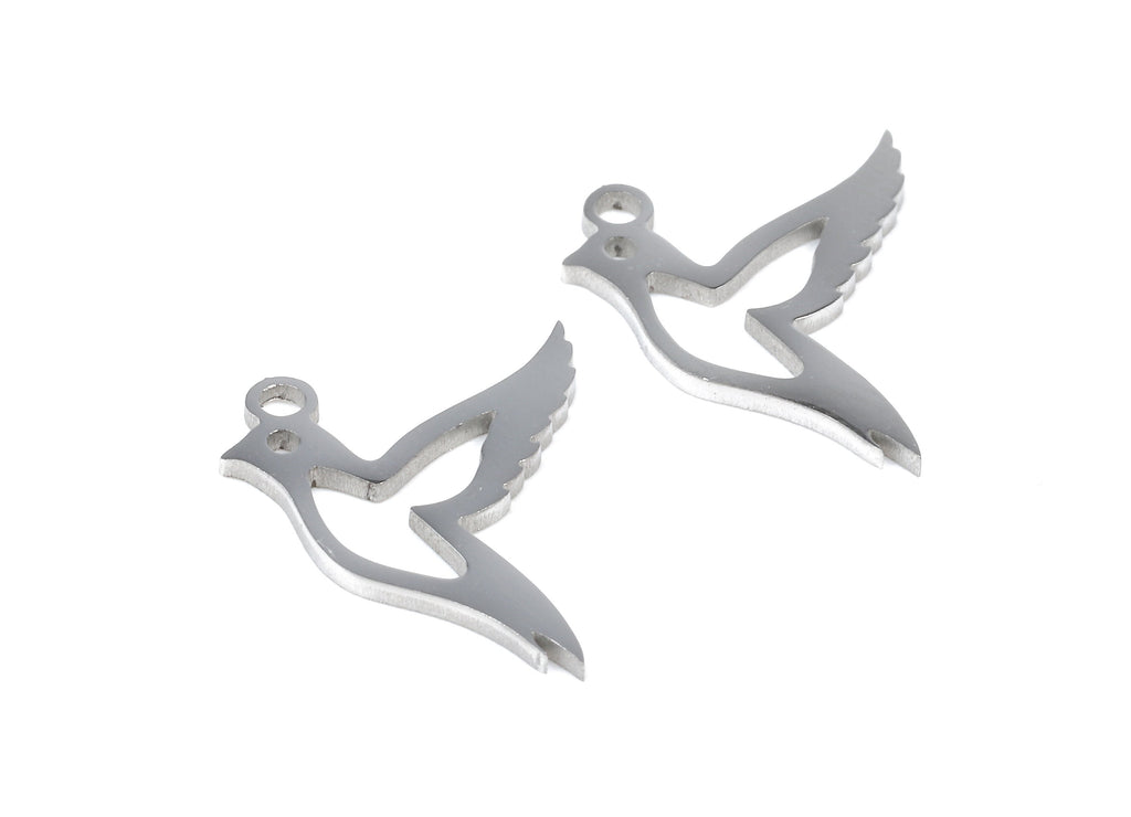 Stainless Steel Bird Charms - Bird Earrings and Pendant - Bracelet Pendant - Jewelry Supplies - 16.59x14.07x0.92mm - SS1038 - DOMEDBAZAAR