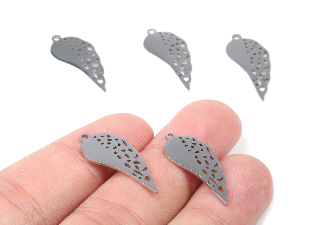 Stainless Steel Wing Charms - Wing Earrings and Pendant - Bracelet Pendant - Jewelry Supplies - 24.65x10.35x0.96mm - SS1066 - DOMEDBAZAAR