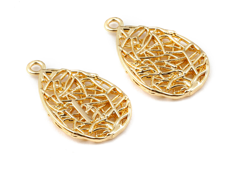 Brass Drop Charms - Brass Drop Pendant - 18K Real Gold Plated Brass - Necklace Pendant - 20.37x12.73x1.75mm - RGP1117 - DOMEDBAZAAR
