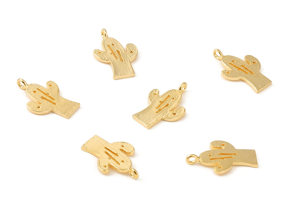 Brass Cactus Earring Charms - Brass Cactus Earring Pendant - 18K Real Gold Plated Brass - Jewelry Supplies - 17.02x10.79x0.99mm - RGP1076 - DOMEDBAZAAR