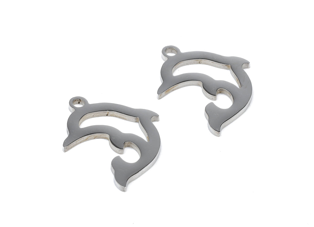 Stainless Steel Dolphin Charms - Dolphin Earrings and Pendant - Bracelet Pendant - Jewelry Supplies - 17.94x13.84x0.93mm - SS1048 - DOMEDBAZAAR