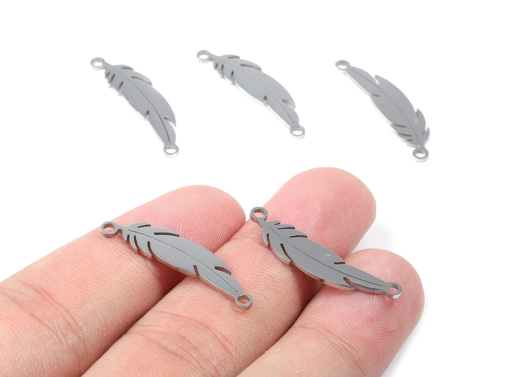 Stainless Steel Feather Connector - Feather Earrings Charms and Pendant - Bracelet Pendant - 28.5x7.01x0.95mm - SS1115 - DOMEDBAZAAR