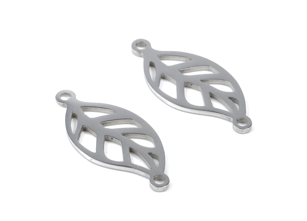 Stainless Steel Leaf Connector - Leaf Earrings Charms and Pendant - Bracelet Pendant - 22.73x10.34x0.94mm - SS1093 - DOMEDBAZAAR