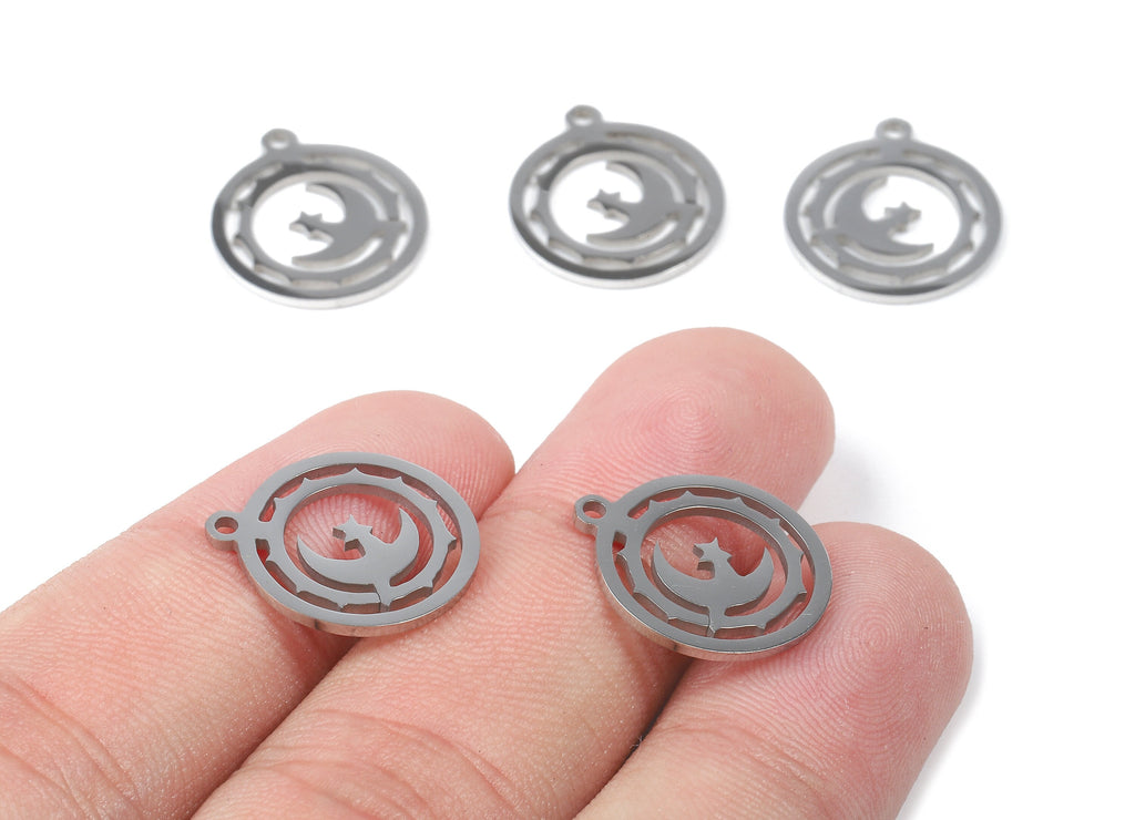 Stainless Steel Moon Charms - Moon in Circle - Circle Earrings and Pendant - Bracelet Pendant - 17.46x15.36x0.93mm - SS1040 - DOMEDBAZAAR
