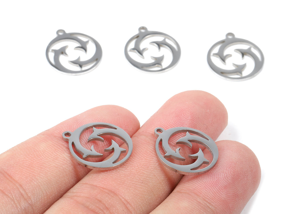 Stainless Steel Round Charms - Circle Earrings and Pendant - Bracelet Pendant - Jewelry Supplies - 17.47x15.38x0.93mm - SS1044 - DOMEDBAZAAR
