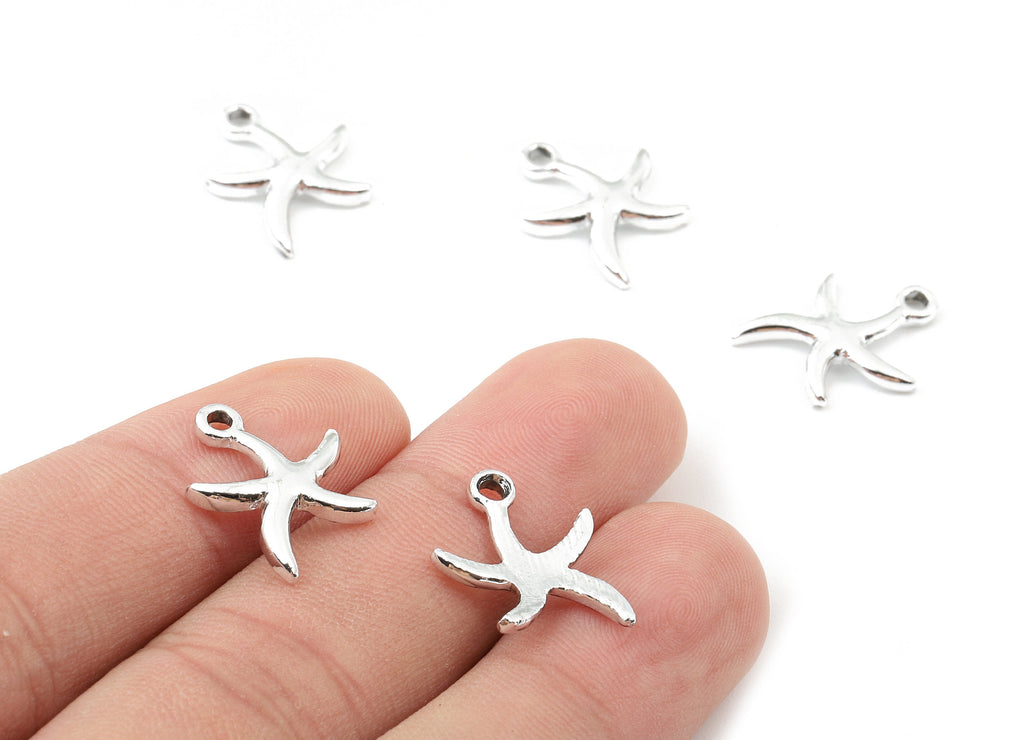Alloy Starfish Charms - Zinc Alloy Starfish Earrings and Pendant - Silver Tone Plated - 16.25x13.81x1.85mm - ZZ1481 - DOMEDBAZAAR