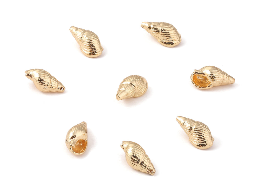 Brass Whelk Seashell Charms - Brass Whelk Seashell Pendant - 18K Real Gold Plated Brass - Jewelry Supplies - 17.59x8.26mm - RGP1224 - DOMEDBAZAAR