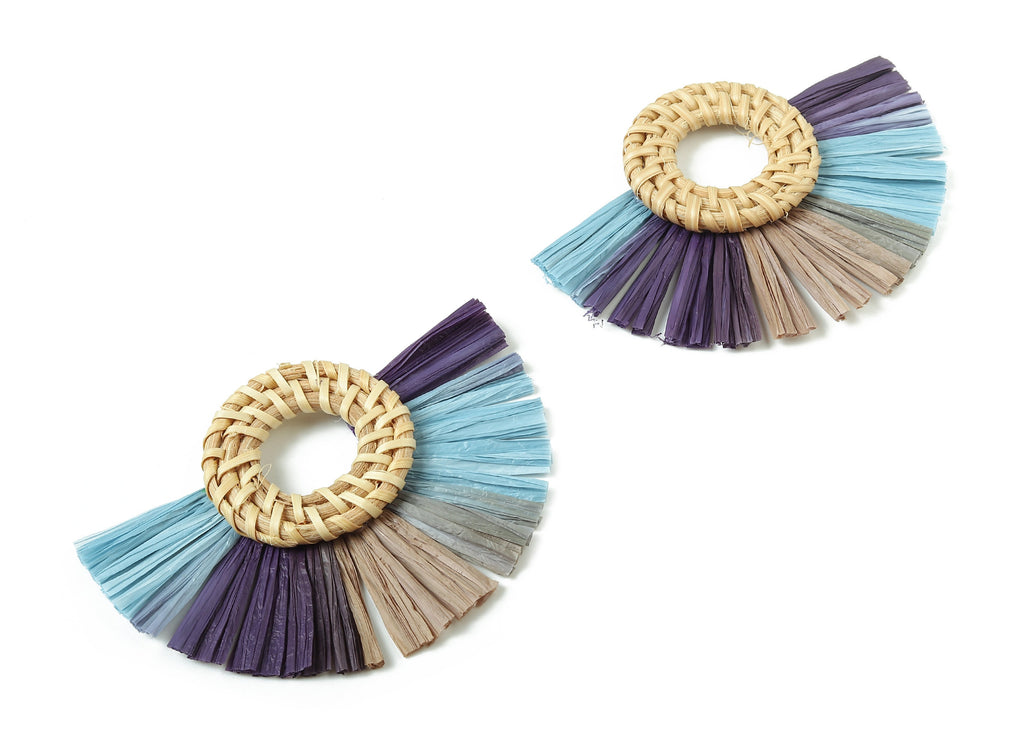 Rattan Raffia Tassel Round Charms - Circle Earrings with Fan Tassels - Handmade Rattan - Woven Earrings - 75.58x56.04x6.11mm - RT1344 - DOMEDBAZAAR