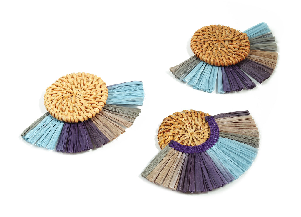 Rattan Raffia Tassel Round Charms - Circle Earrings with Fan Tassels - Handmade Rattan - Woven Earrings - 82.9x60.58x6.72mm - RT1338 - DOMEDBAZAAR