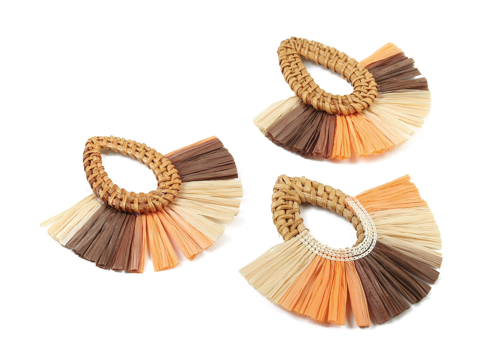 Rattan Raffia Tassel Drop Charms - Drop Earrings with Fan Tassels - Handmade Rattan - Woven Earrings - 75.53x70.72x5.48mm - RT1342 - DOMEDBAZAAR