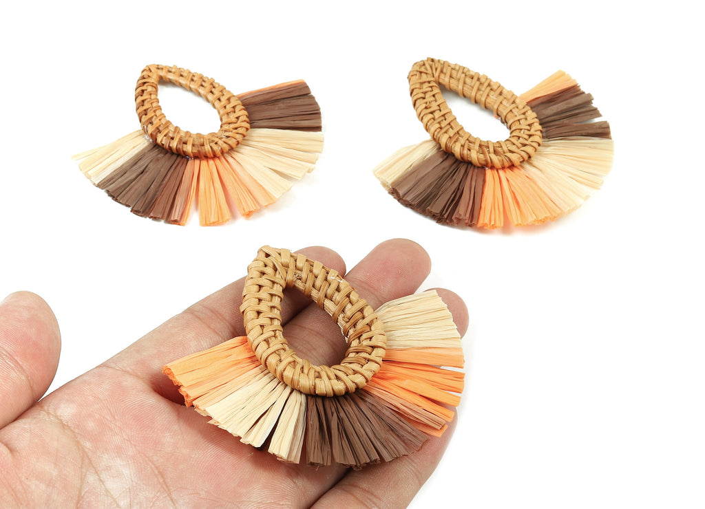 Rattan Raffia Tassel Drop Charms - Drop Earrings with Fan Tassels - Handmade Rattan - Woven Earrings - 75.53x70.72x5.48mm - RT1342 - DOMEDBAZAAR